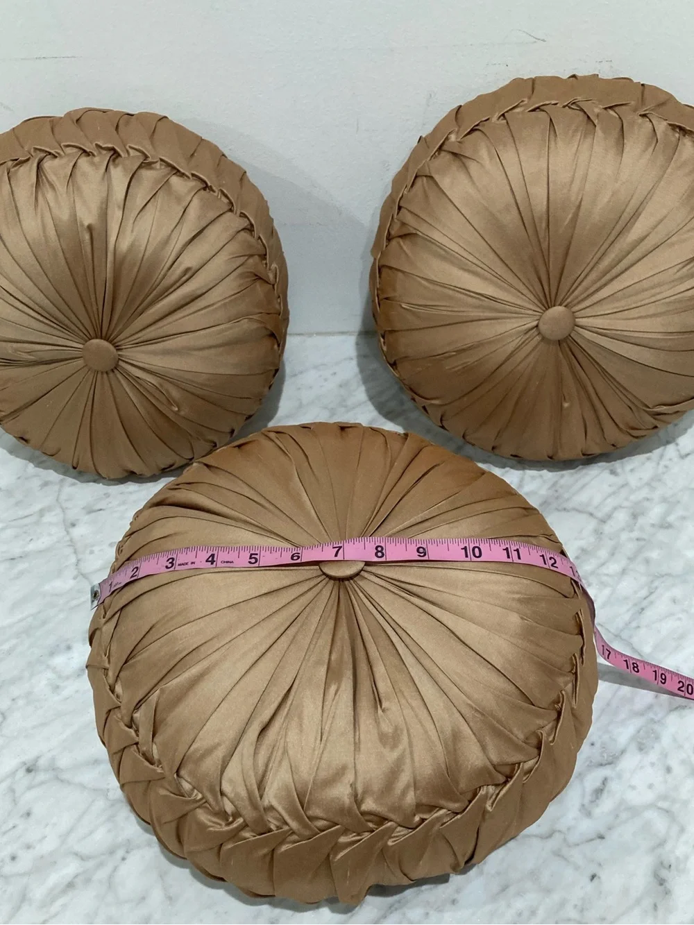 Bronze Ruched Satin Round Decorative Throw Pillows 14.5’’ Soft Polyester Filling
